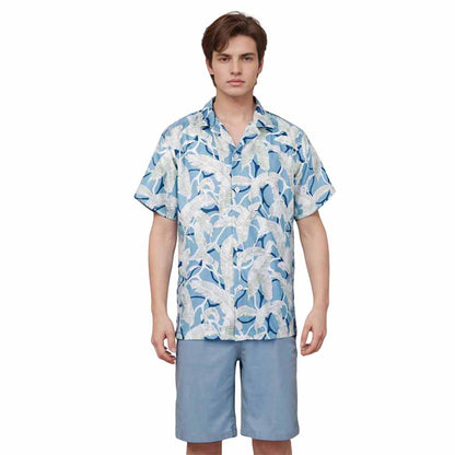 Artistically Detailed Fronds Camp Collar Short Sleeve Shirt