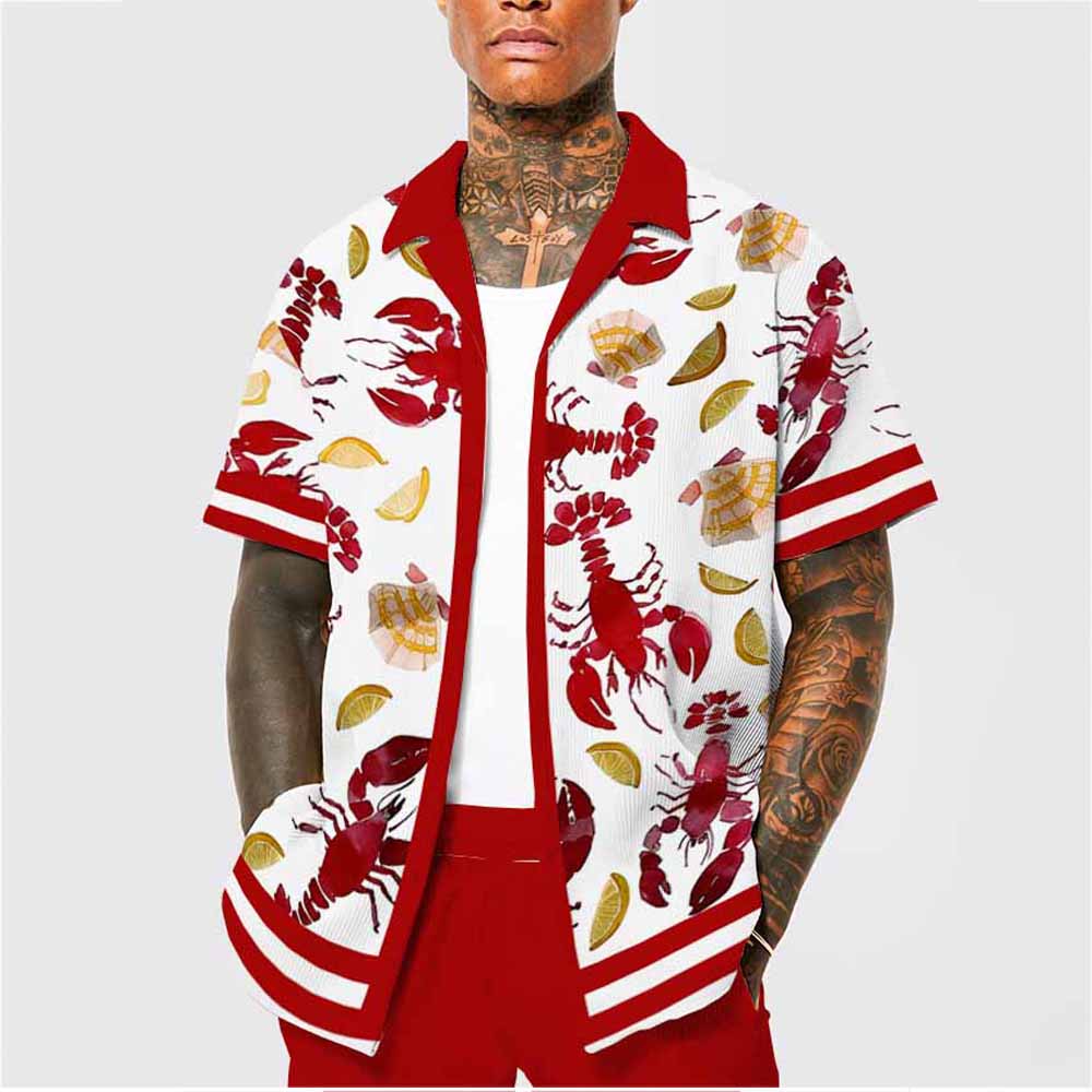 Lemon Slice Crayfish Pattern Elastic Waistband Summer Casual Shorts