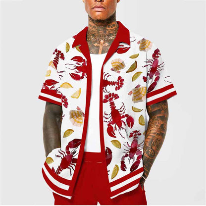 Lemon Slice Crayfish Pattern Elastic Waistband Summer Casual Shorts