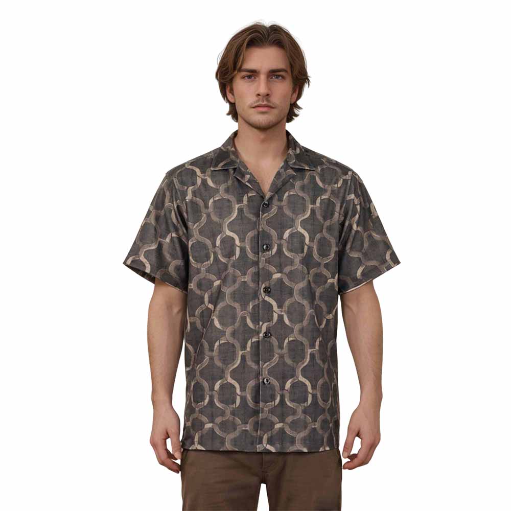 Hawaiian Gold Mesh Camp Collar Short Sleeve Shirt