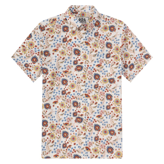 Japanese Style Floral Pattern Button Short Sleeve Shirt