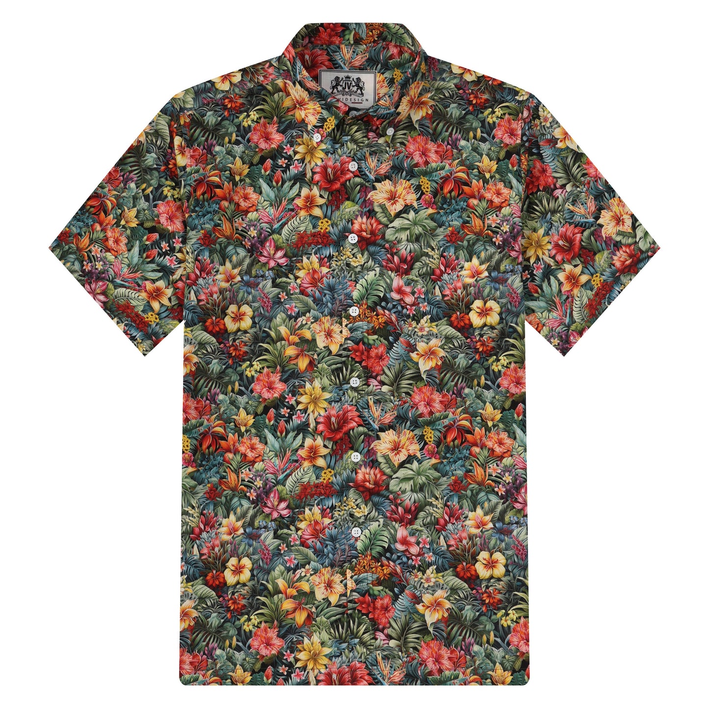 Tropical Flower Pattern Button Short Sleeve Shirt