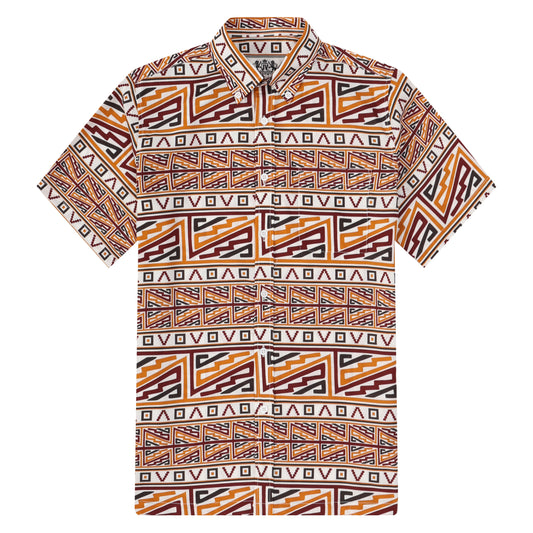 Tribal Brown Totem Pattern Button Short Sleeve Shirt
