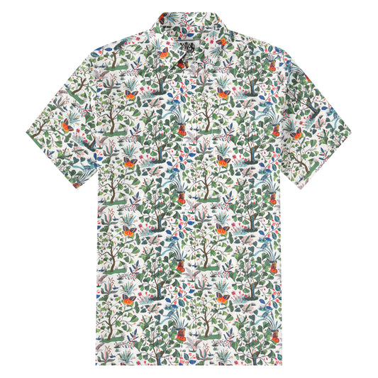 Floral Butterfly Pattern Button Short Sleeve Shirt