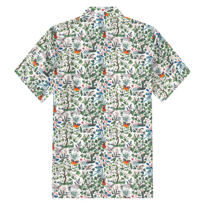 Floral Butterfly Pattern Button Short Sleeve Shirt