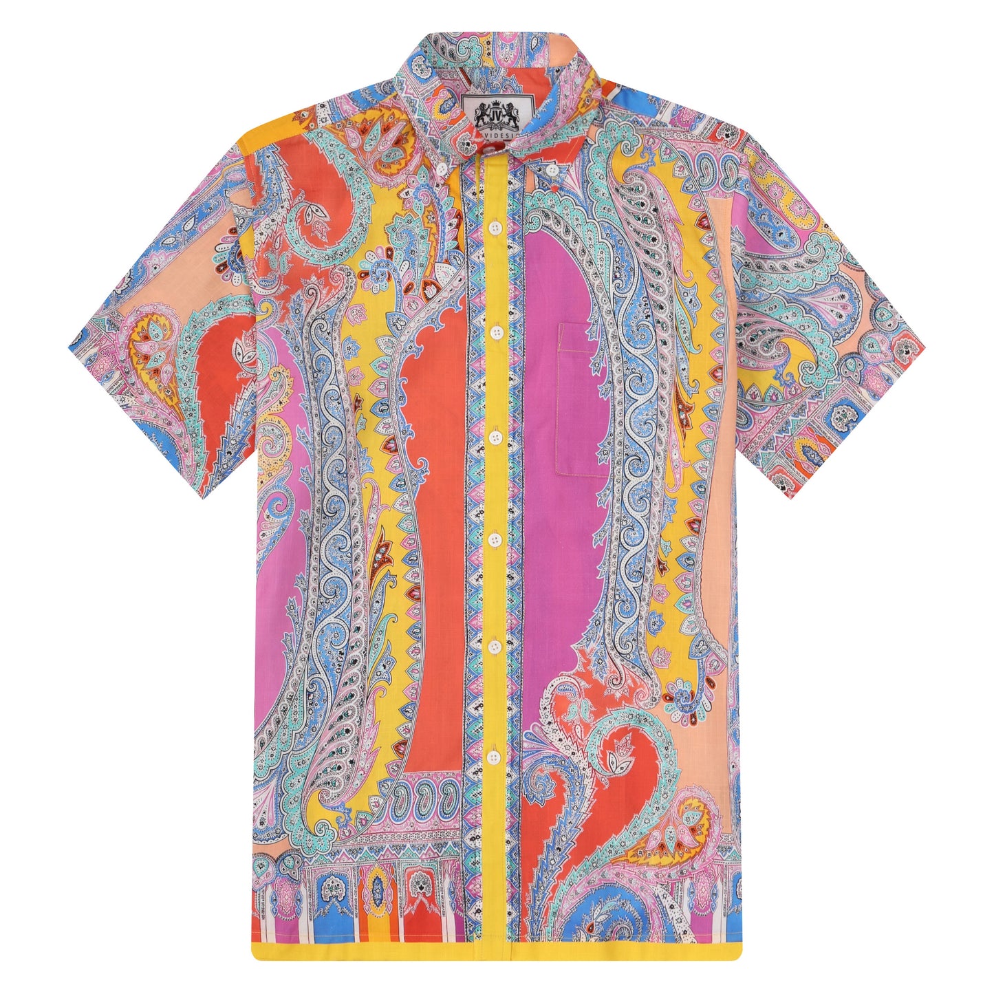 Multicolor Paisley Print Button Short Sleeve Shirt