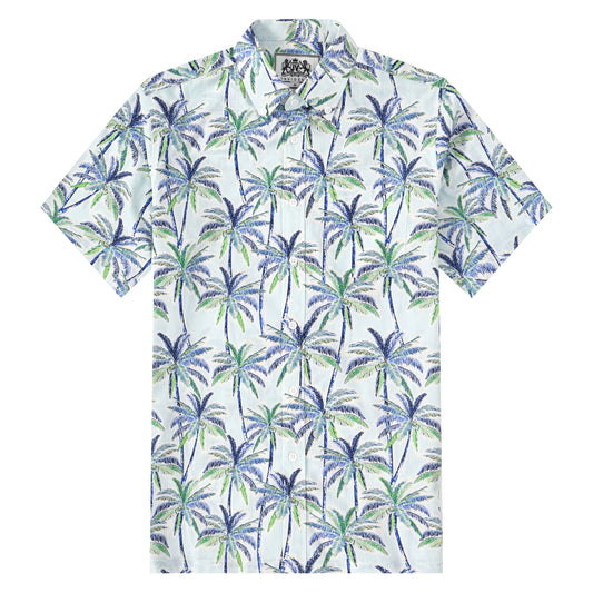 Beach Palm Tree Pattern Button Short Sleeve Shirt