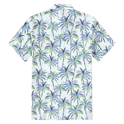 Beach Palm Tree Pattern Button Short Sleeve Shirt