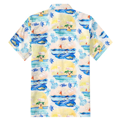 Resort Beach Pattern Button Short Sleeve Shirt