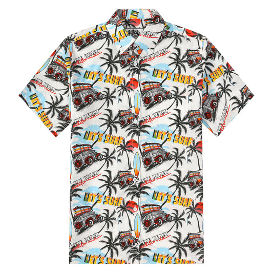 Let's Surf Pattern Button Short Sleeve Shirt