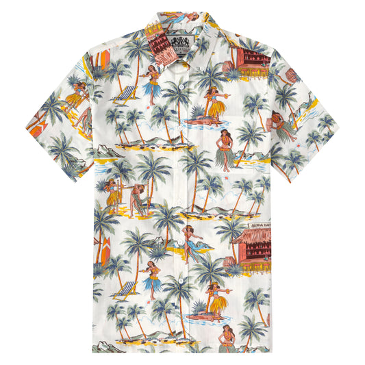 Aloha Bar Pattern Button Short Sleeve Shirt