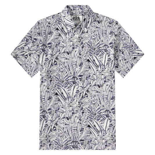 Aloha Palm Tree Pattern Button Short Sleeve Shirt