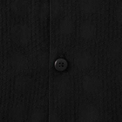 Black Crochet Textured Camp Collar Short Sleeve Shirt