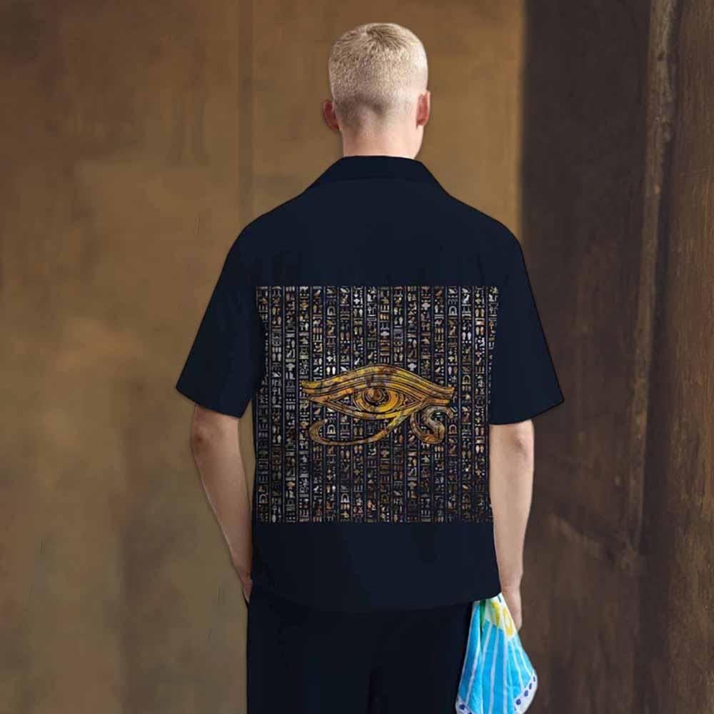 Eye Of Horus Ancient Egyptian Pattern Camp Collar Casual Short Sleeve Shirt