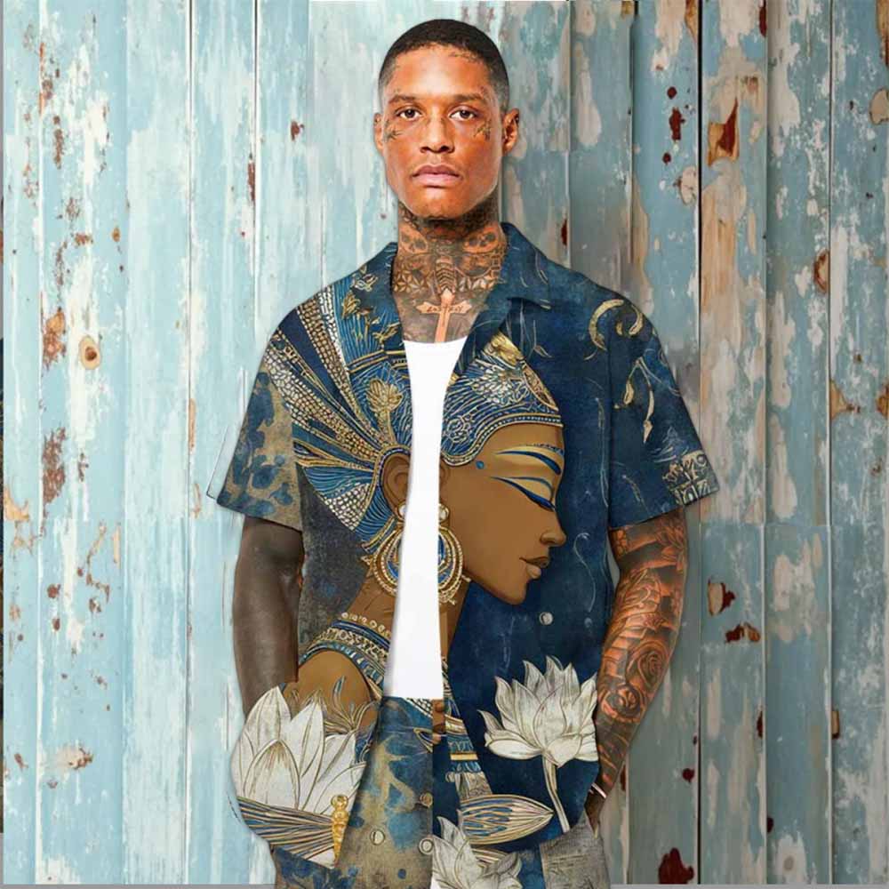 Egyptian Goddess & Dragonfly Floral Pattern Casual Elastic Waist Shorts