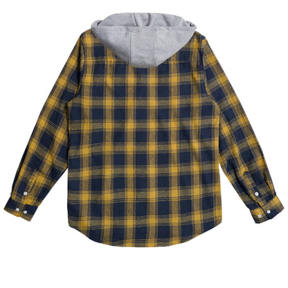 Hooded Shirts Long Sleeve Casual Plaid Button