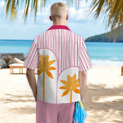 Summer Vertical Striped Coconut Tree Print Elastic Waistband Summer Casual Shorts