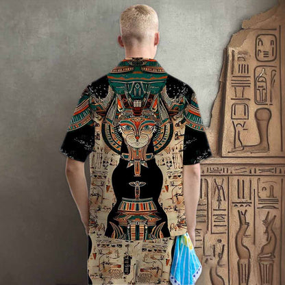 Egyptian Buster Cat Art Print Camp Collar Short Sleeve Shirt
