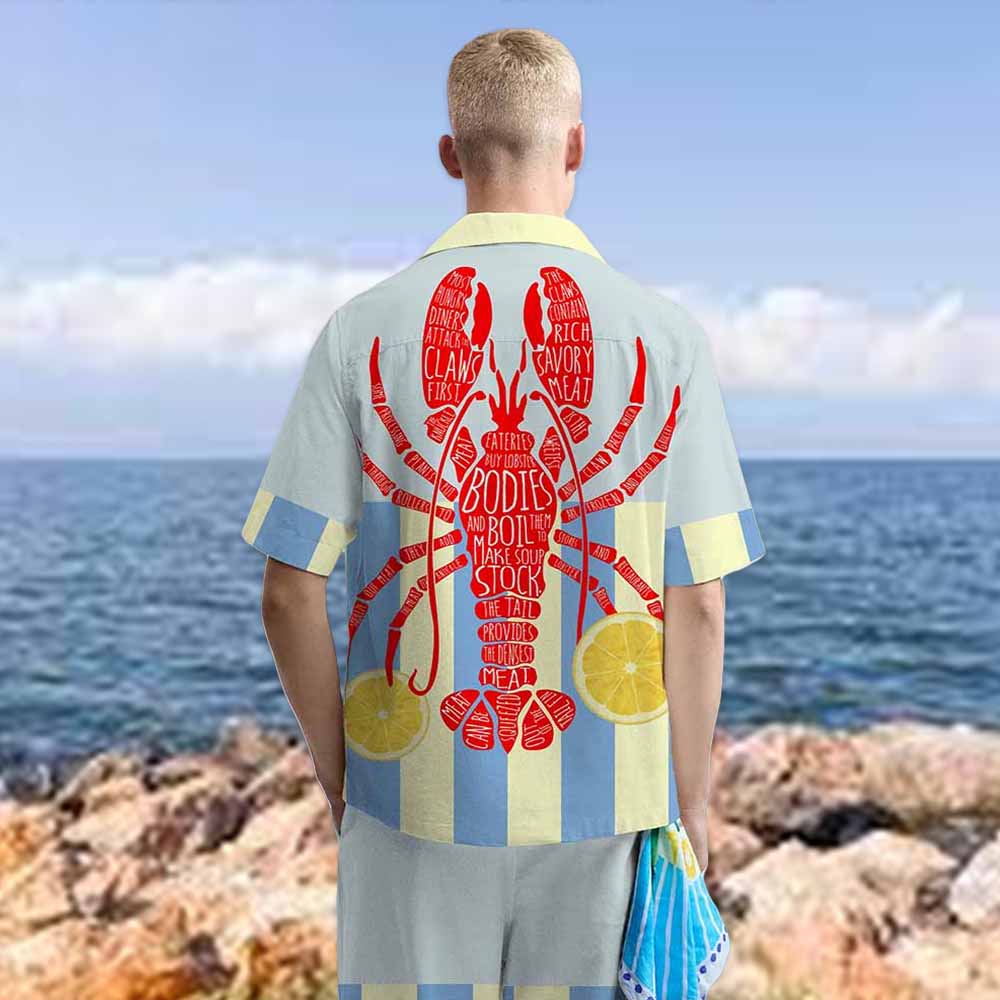 Lobster And Lemon Print Elastic Waistband Casual Shorts