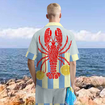 Lobster And Lemon Print Elastic Waistband Casual Shorts