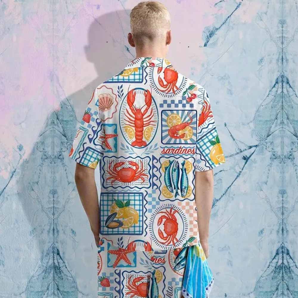 Summer Seafood Dinner Pattern Elastic Waistband Summer Casual Shorts