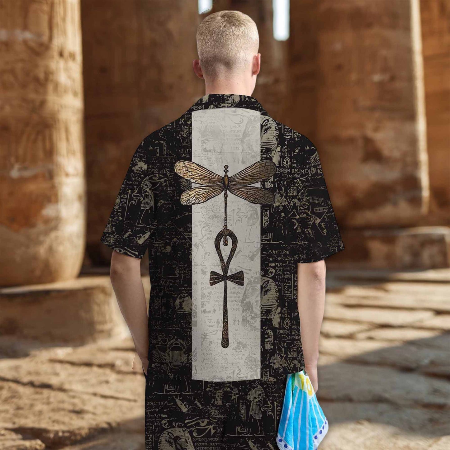 Vintage Egyptian Dragonfly Pattern Casual Elastic Waist Shorts