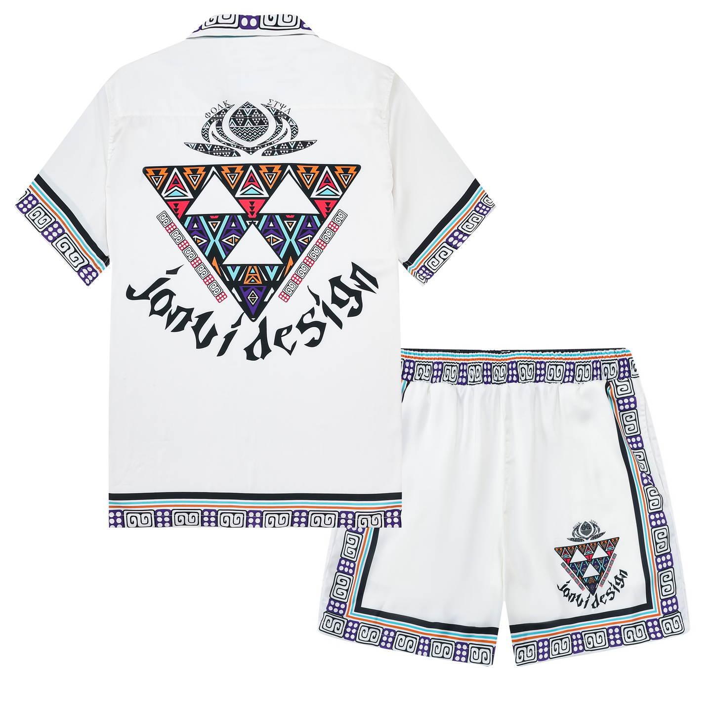 Triangle Tribal Pattern Silk Fiber Waistband Shorts