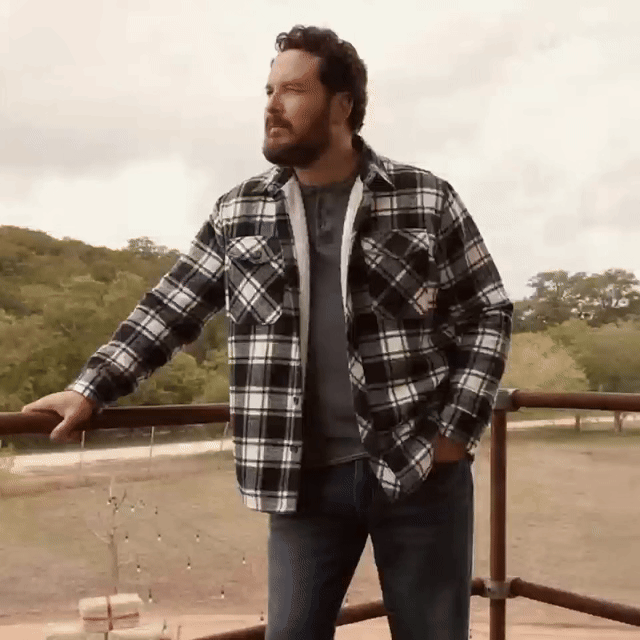 Flannel Plaid Button Shirt Lumber Jacket - Black