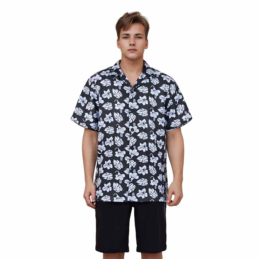 Hawaiian Blue Floral Camp Collar Short Sleeve Shirt