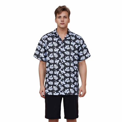 Hawaiian Blue Floral Camp Collar Short Sleeve Shirt