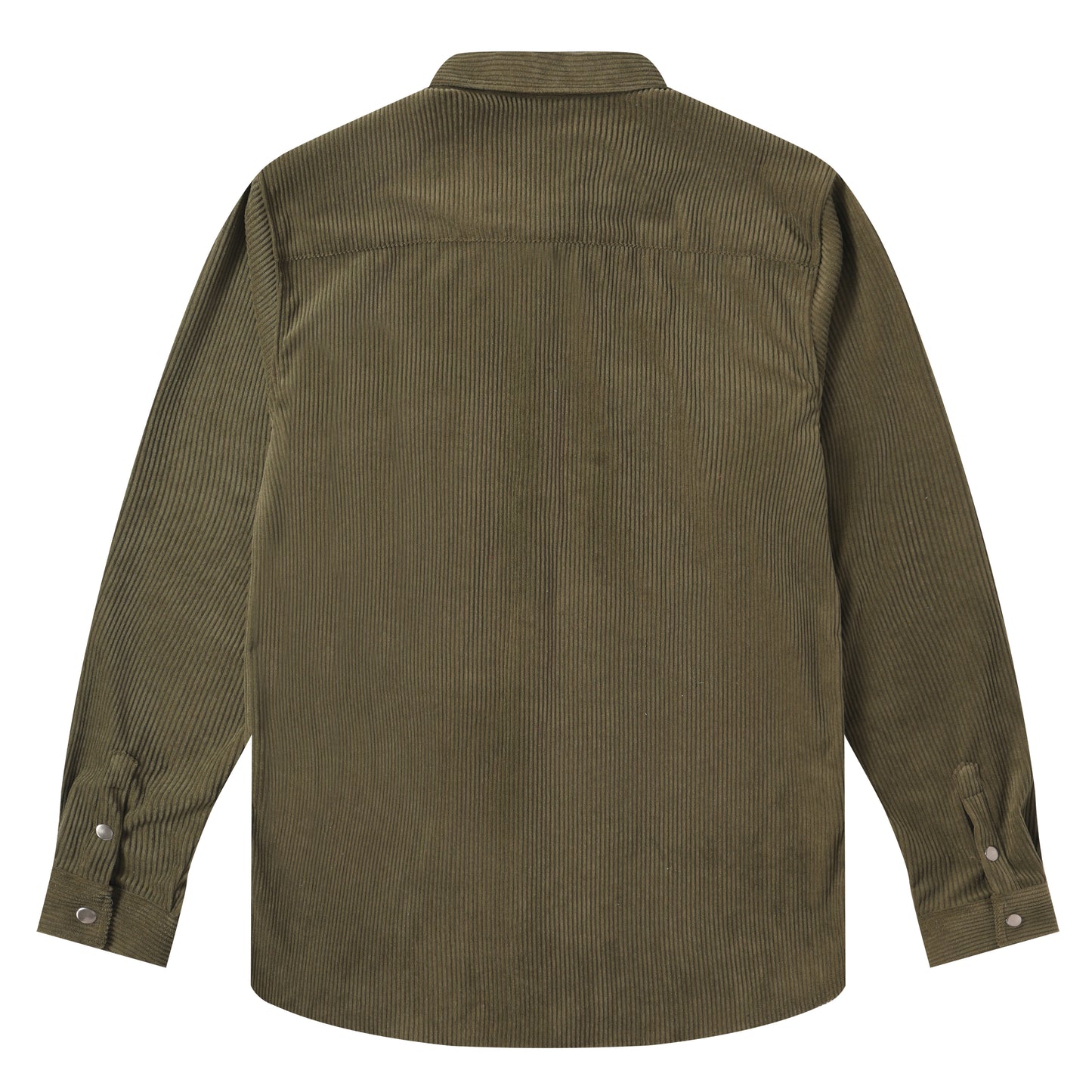 Corduroy Plain Color Snap Closure Long Sleeve Shirt-Olive