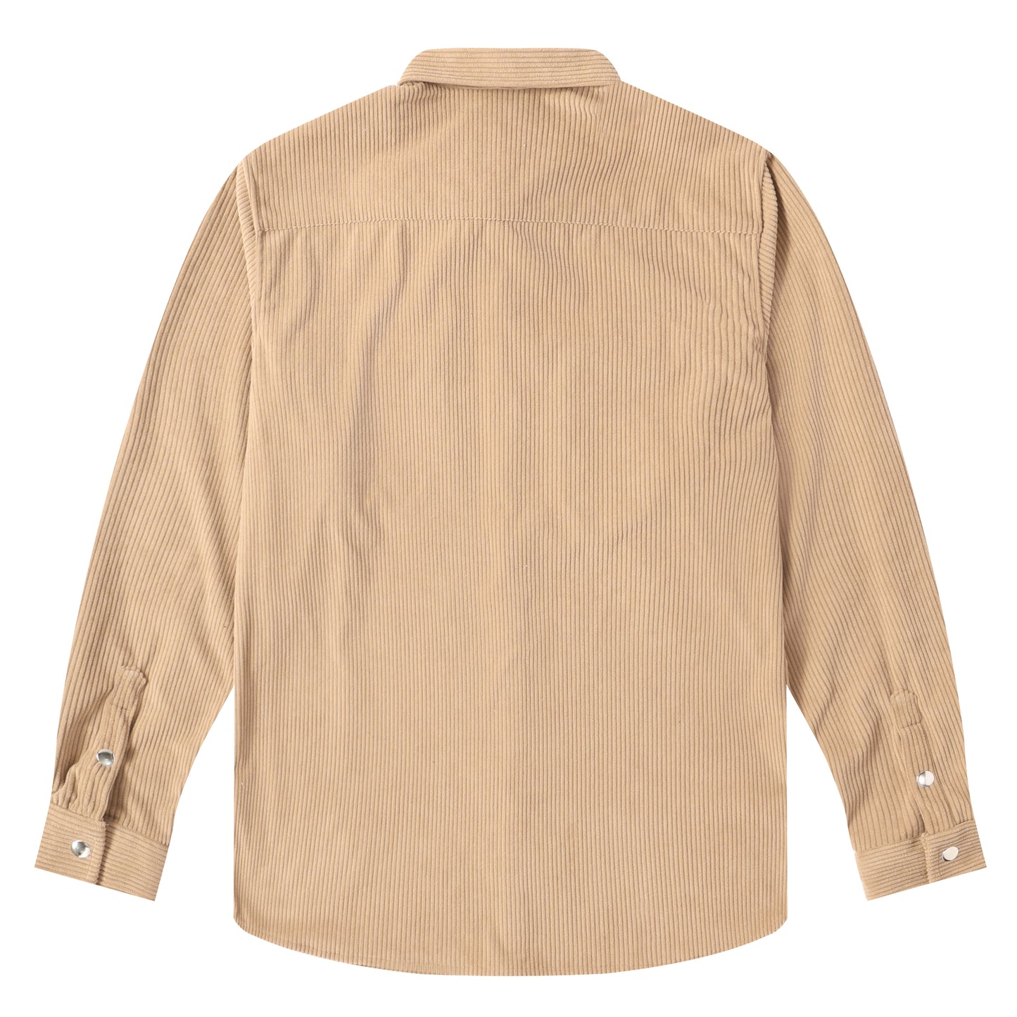 Corduroy Plain Color Snap Closure Long Sleeve Shirt-Khaki