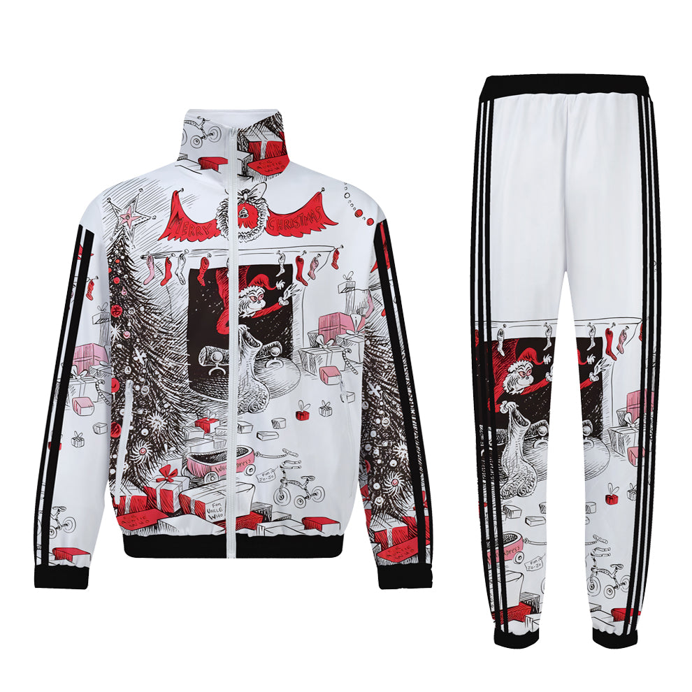 Santa Claus Giving Gifts Print Zip Up Track Suit Top