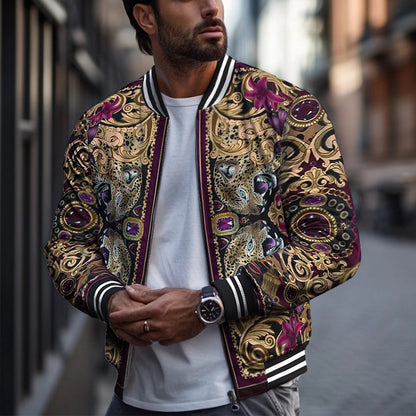 Vintage Baroque Animal Pattern Bomber Jacket