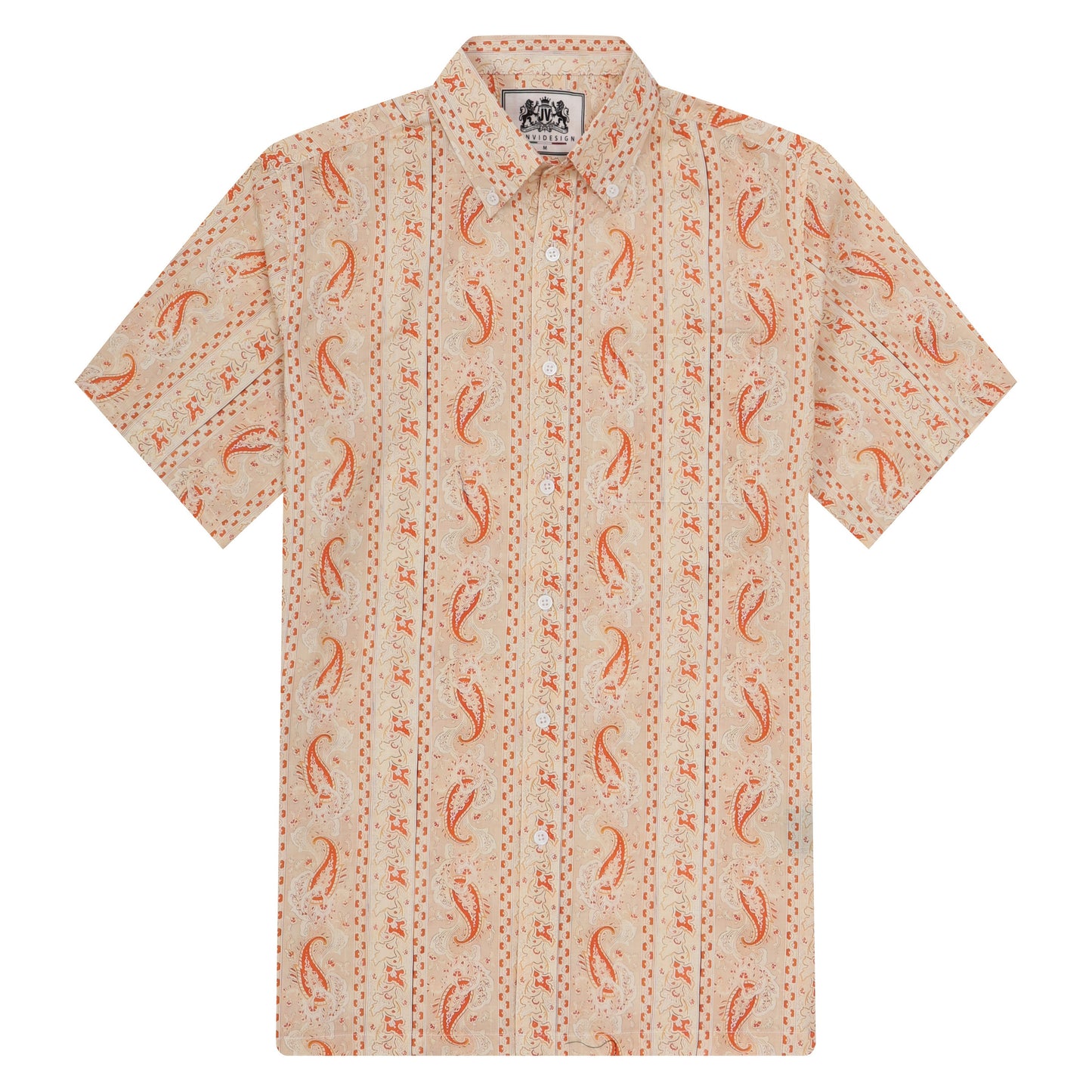 Paisley Pattern Button Short Sleeve Shirt in Orange