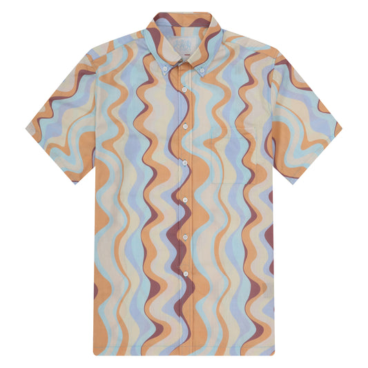 Wave Stripe Pattern Button Short Sleeve Shirt