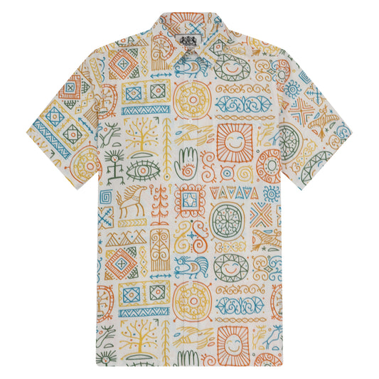 Aztec Tribal Pattern Button Short Sleeve Shirt