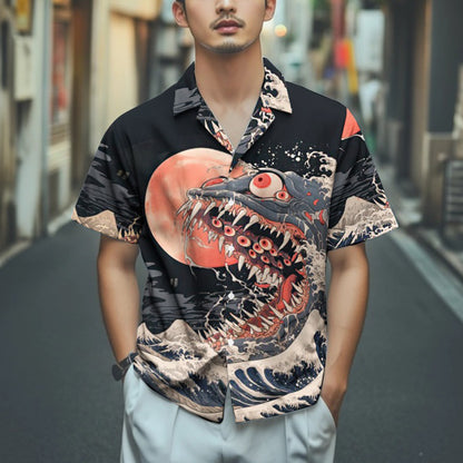 The Sea Monster Of Kanagawa Print Camp Collar Short Sleeve Shirt