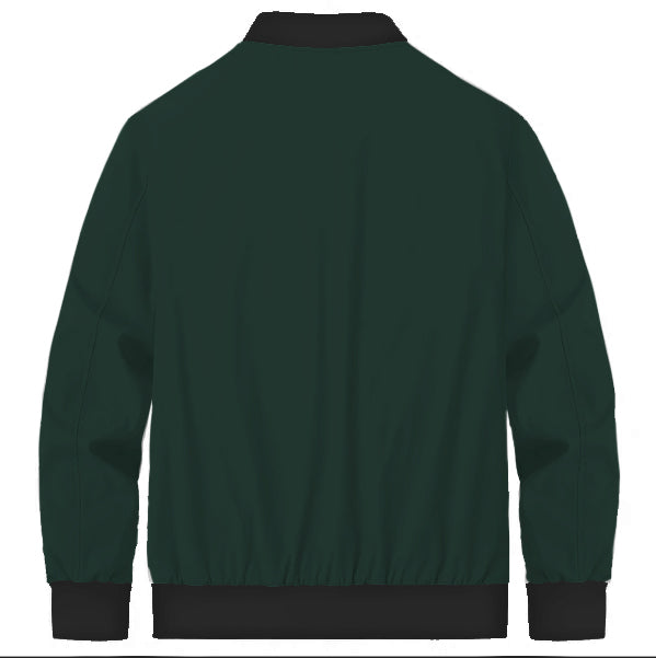 Dark Green Solid Zip-Up Bomber Jacket