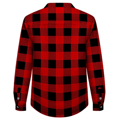 Red-Black Plaid Fleece-Lined Long Sleeve Button-Down Jacket