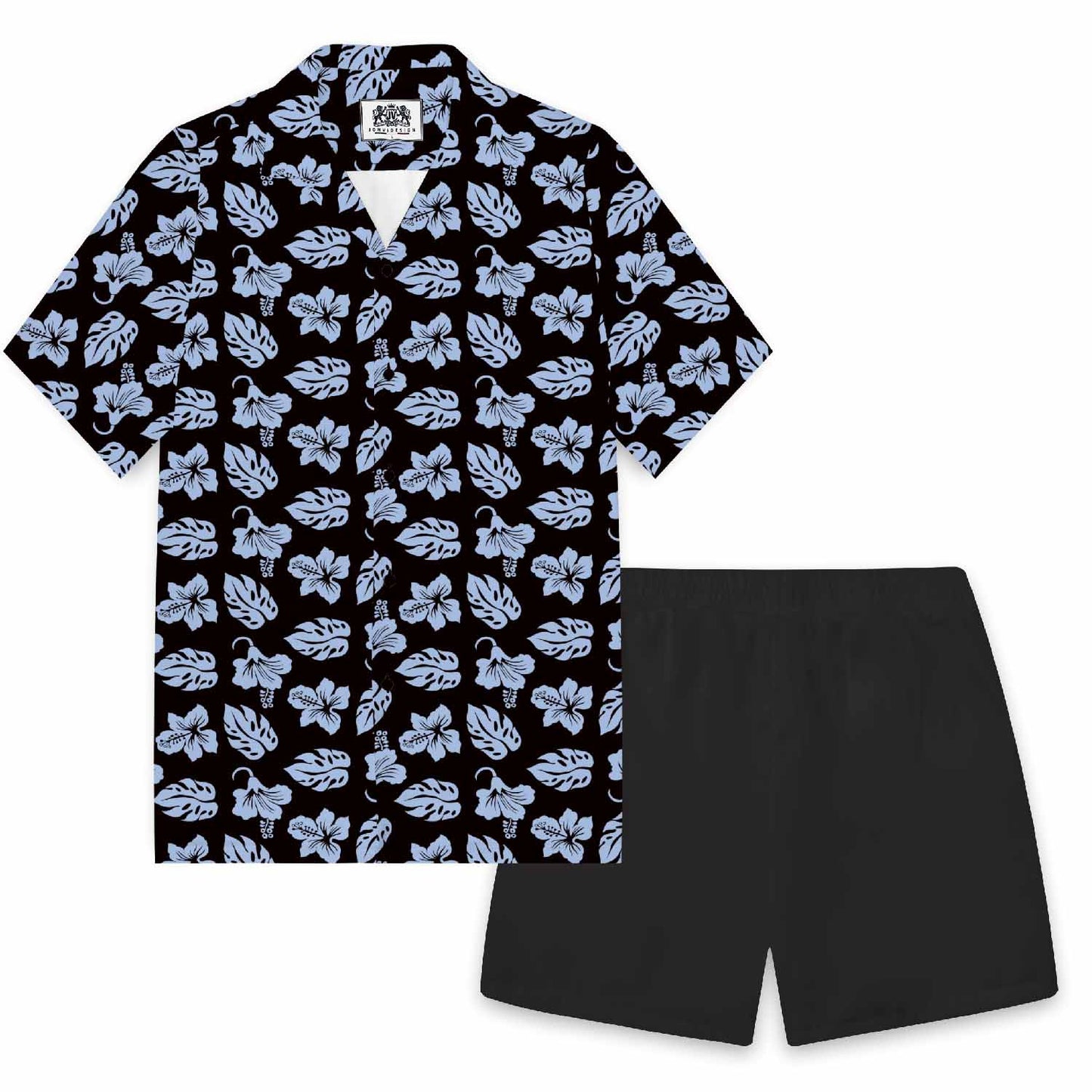 Hawaiian Blue Floral Elastic Waistband Summer Casual Shorts