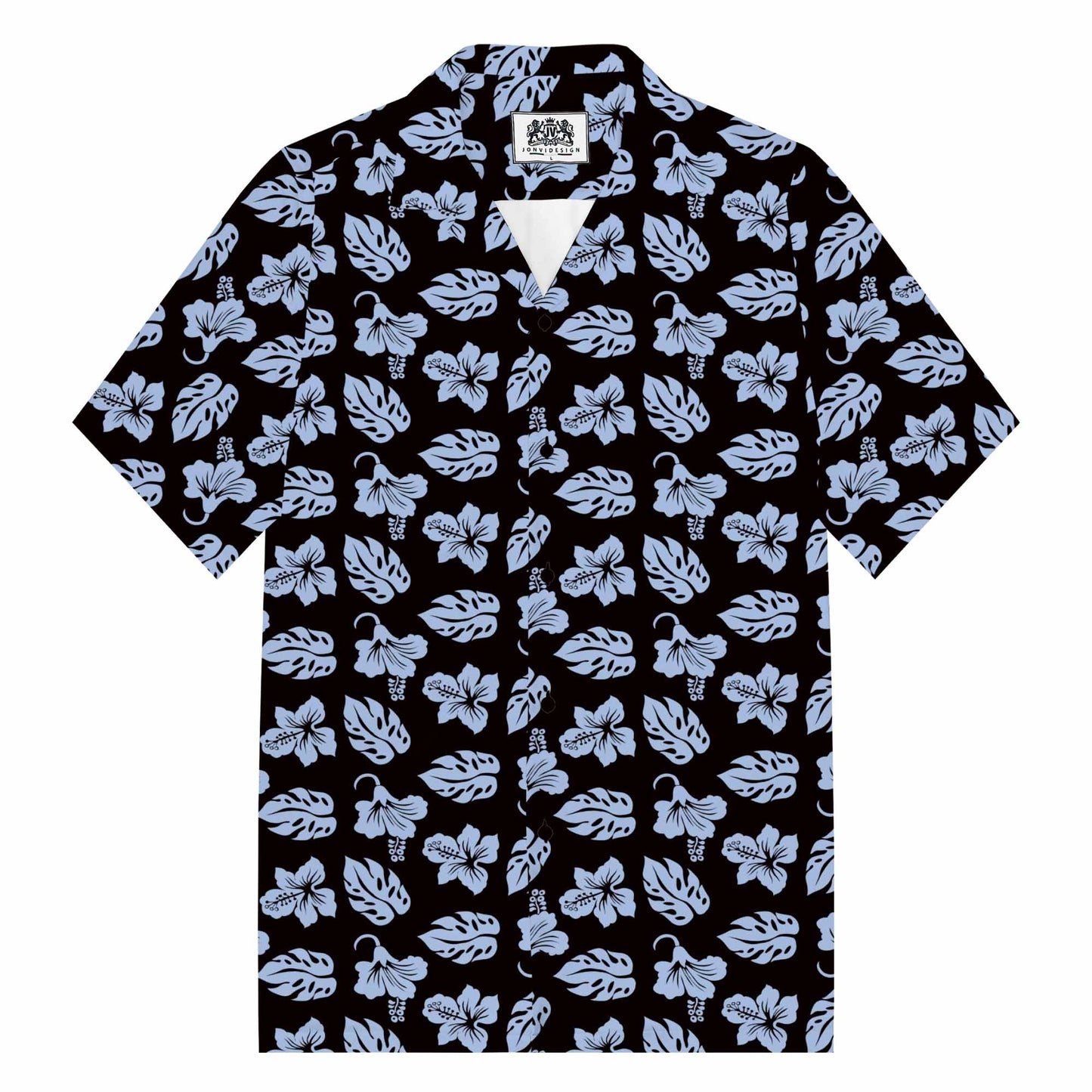 Hawaiian Blue Floral Camp Collar Short Sleeve Shirt