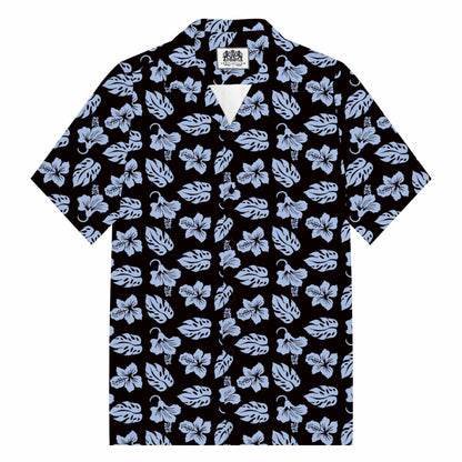 Hawaiian Blue Floral Camp Collar Short Sleeve Shirt