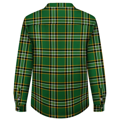 Green-Yellow Plaid Fleece-Lined Long Sleeve Button-Down Jacket