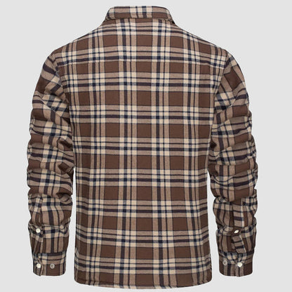 Flannel Plaid Button Shirt Lumber Jacket - Brown