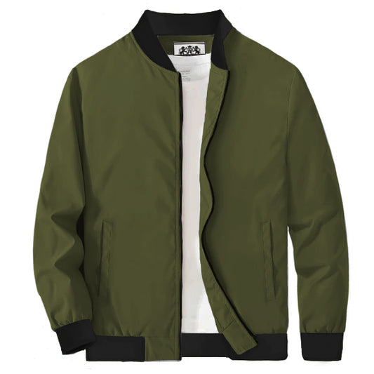 Army Green Zip-Up Bomber Jacket