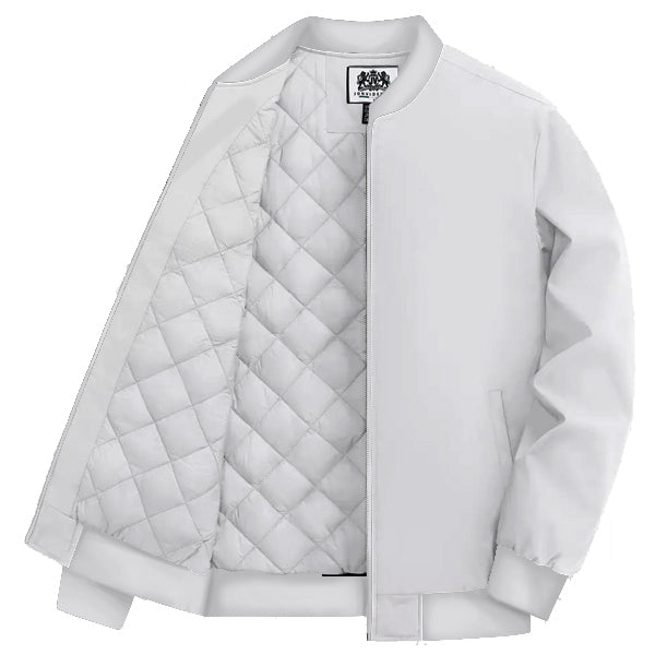 Men's Bomber Jacket Lightweight Windbreaker with Pockets White