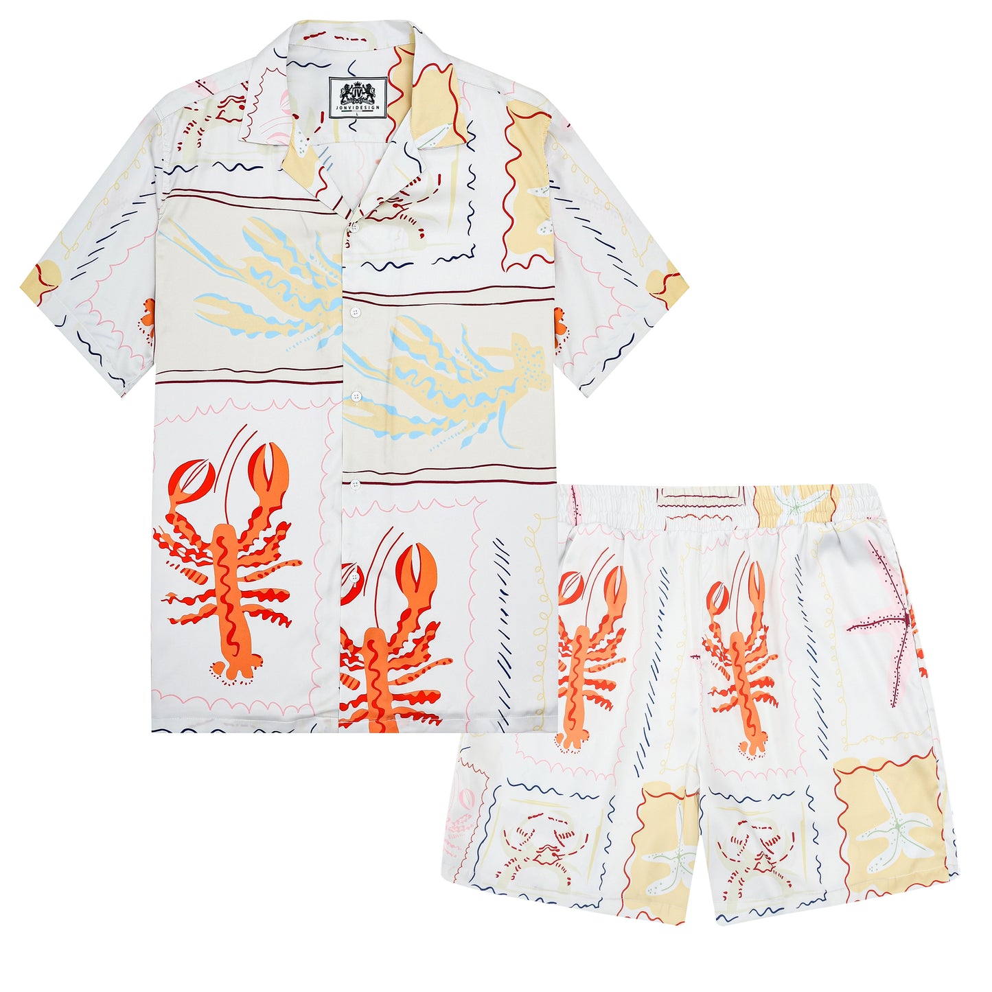 Aloha Style Lobster Pattern Silk Fiber Waistband Shorts