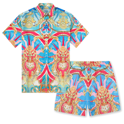 Neutical Seascape Pattern Waistband Shorts