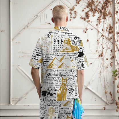 Egyptian Pyramid Pattern Short Sleeve Camp Collar Shirt